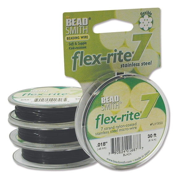 The Beadsmith Flex-Rite Beading Wire - 7-Strand Nylon-Coated Stainless-Steel Wire, 0.018" (0.45 mm) Dia, Black, 30 ft Spool, Durable Necklace & Bracelet String, for Jewelry Making Supplies