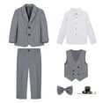 thumbnail image 2 of TMOYZQ Boys Suit 5 Piece Formal Slim Fit Kids Tuxedo Set Toddler Blazer Vest Dress Single-Breasted Jacket Pants Bow Tie Ring Bearer Outfit Suit for Wedding Party, 2 of 6