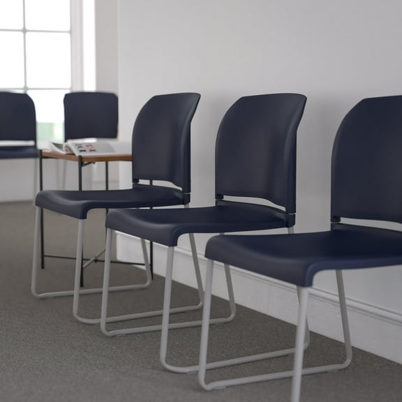 BizChair Hercules Series Contoured Stacking Waiting Room Chairs, Set of 5, Navy