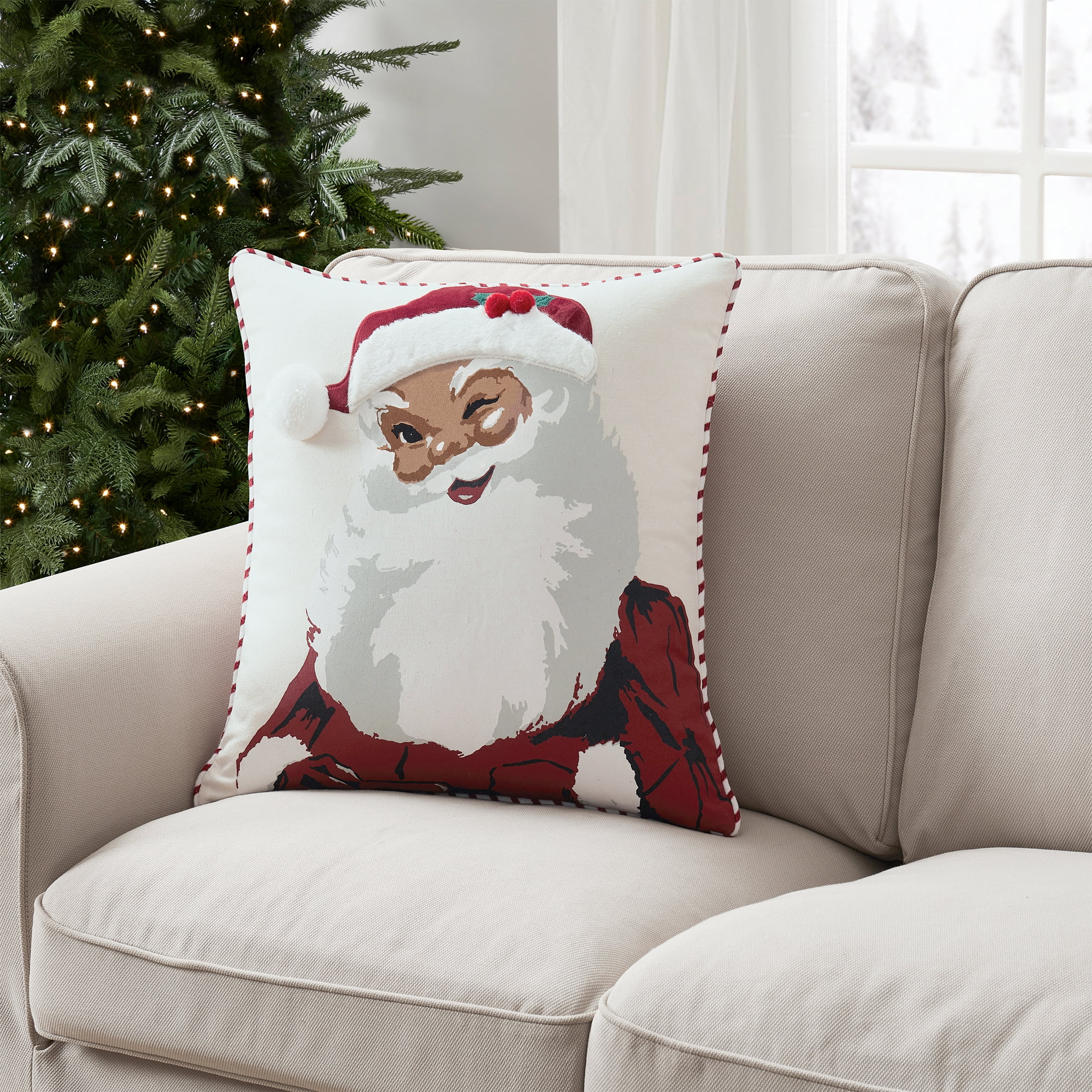 My Texas House Jolly Santa 20" x 20" Red/White Reversible Decorative Pillow Cover