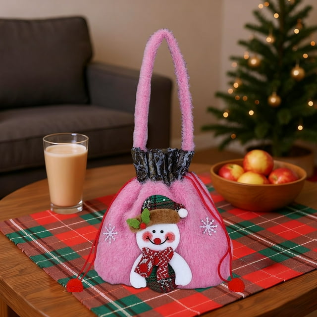 Bolsa De Poliéster Para Manzanas Bolsa De Regalo Navideña De Terciopelo De 20x37cm Con Cordón Y Lazo, De Nailon Multicolor, Ideal Para Nochebuena (1 Unidad) Rkxzt