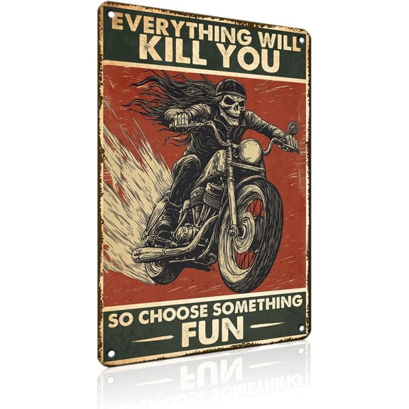 Skeleton Motorcycle Metal Tin Sign Retro Wall Decor Poster for Office Garage Bar Coffee Home 8 x 12 Inch