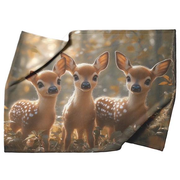Trois Adorables Bébés Cerfs dans une Forêt Sereine avec Lumière Golden Hour Couverture Sherpa en Molleton Douillet ("60x80 Pouces, Molleton)