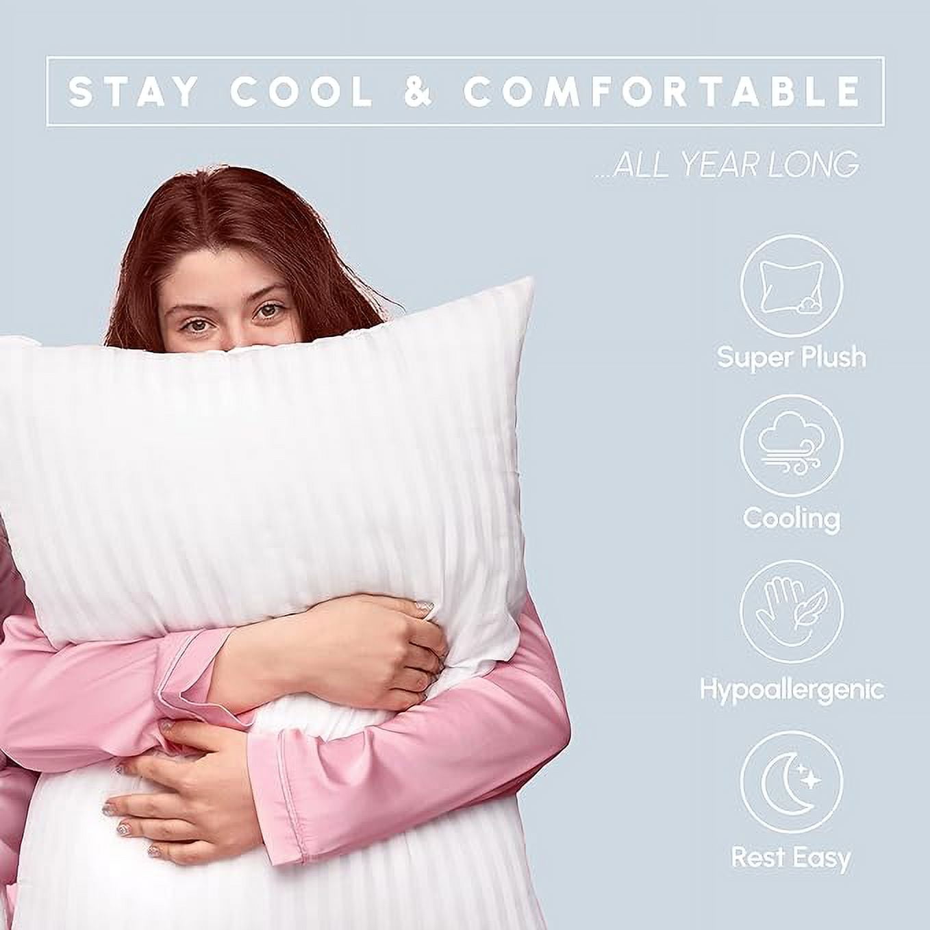 Solid Hotel Bed Pillows, Cooling Gel-Infused Filling, for Side, Back, and Stomach Sleepers, 2-PACK King Size Pillow Set