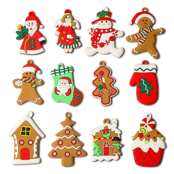 Mini árbol de Navidad colgantes adornos de dibujos animados hombre árboles de Navidad figuras colgantes juguetes decoración artesanal, D 12 piezas seitruly HA008986-02