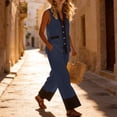 thumbnail image 6 of gbyLJF Beach Vacation Set for Women Cotton Linen Summer Outfits Button Down Sleeveless Shirts & Wide Leg Pant Sets, 6 of 9
