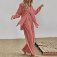 thumbnail image 2 of Qeaghou Women's Two Piece Outfits Long Sleeve Button Down Shirt With Pleated Pants 2 Piece Sets Summer Flowy Plus Size Cotton Linen Lounge Outfits, 2 of 7
