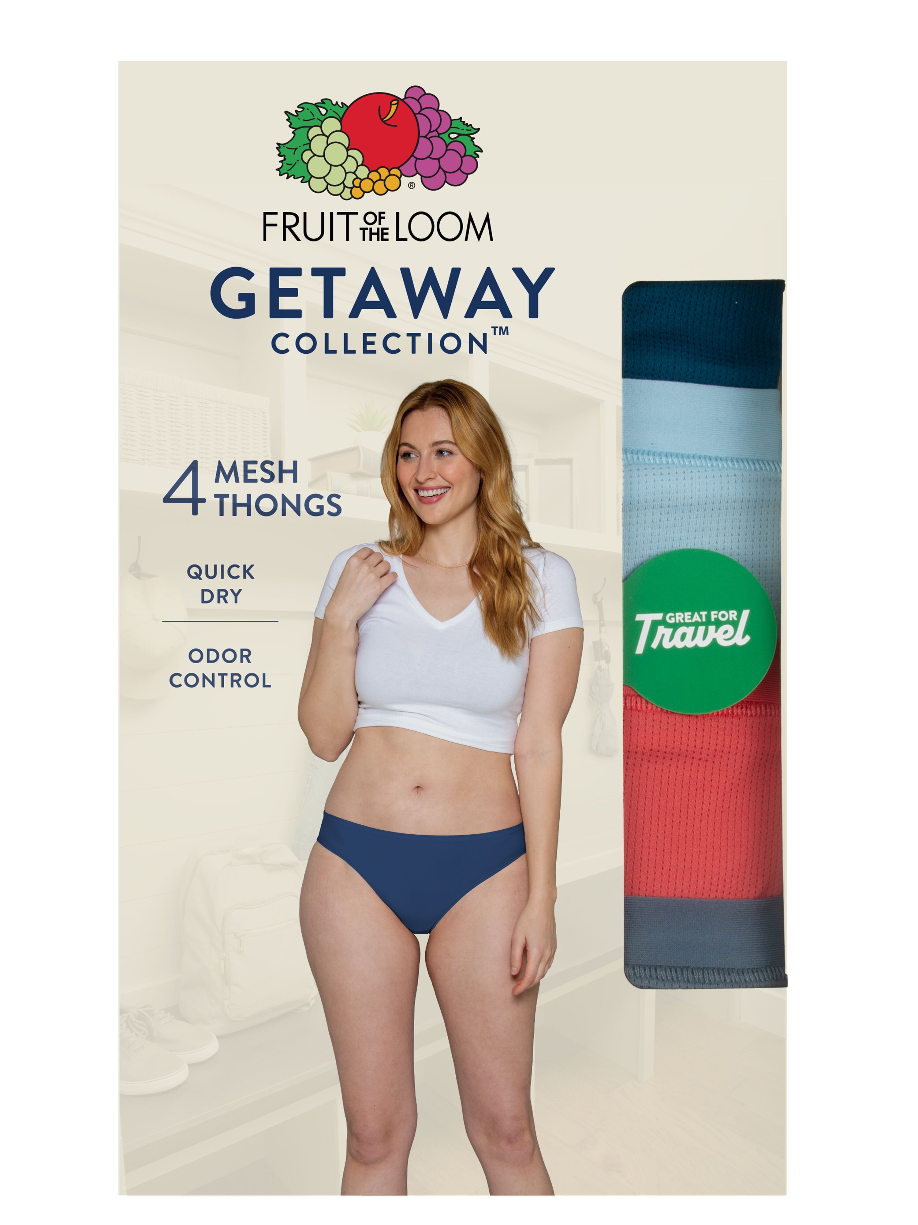 Fruit of the Loom Women's Getaway Collection, Cooling Mesh Thong Underwear, 4-Pack