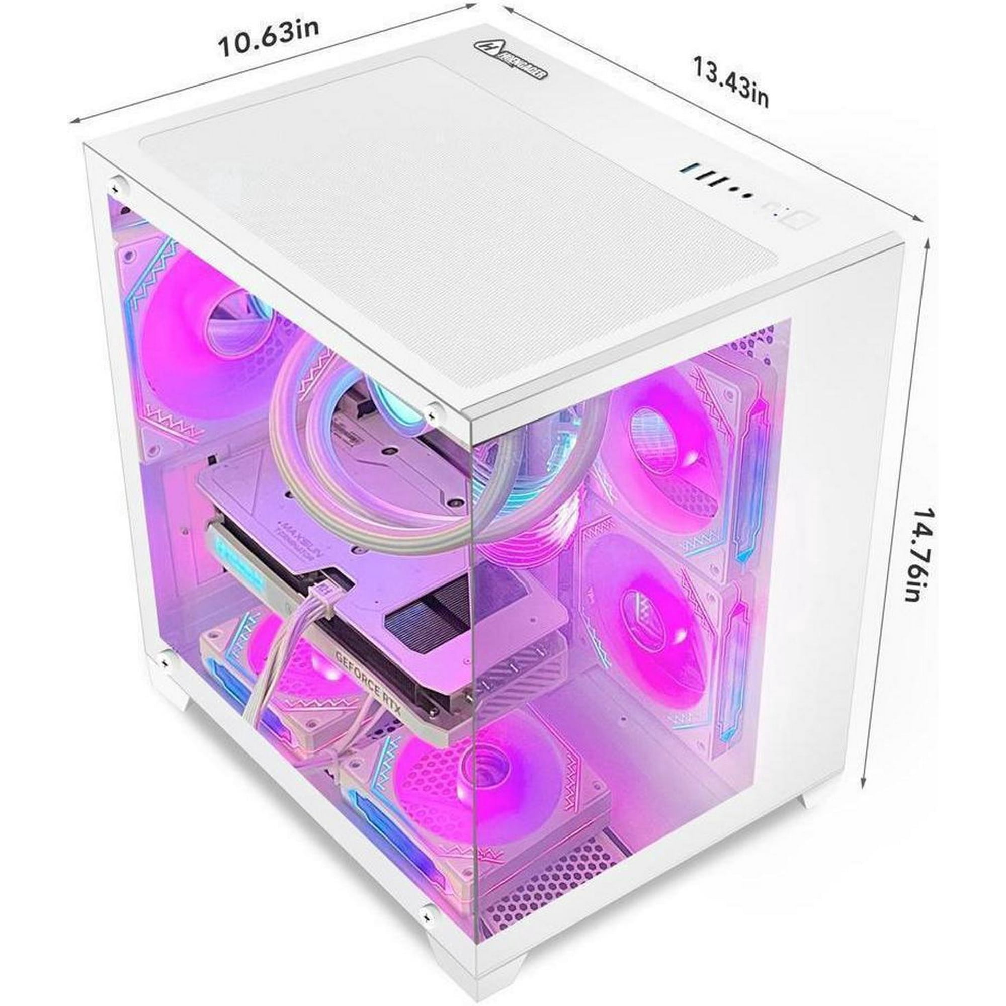 Hoengager Gaming PC Desktop -AMD Ryzen 7 5700X 3.4 GHz- GeForce RTX 5060 8GB-32GB DDR4 RAM-1TB M.2 SSD-240 Liquid Cooler -RGB Fans-Windows 11 -White