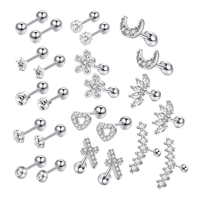 Juego de aretes Sonducket de 24 piezas con parte posterior plana Plata