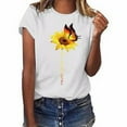 thumbnail image 1 of Blouse Été Manches Courtes T-shirt Femmes Rond T-shirt Été Manches Courtes Col Imprimé Tournesol Col Rond Top, Blanc, XL, 1 of 5