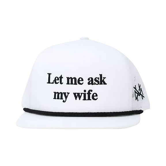 Trucker Hat, Let Me Ask My Wife Embroidered Baseball Cap, Casual Fashion Cap for Men, Adjustable Snapback Hat