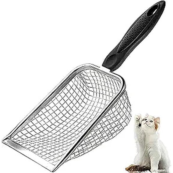Cat Litter Scoop, Stainless Steel Litter Shovel with Fine Mesh for Bentonite and Mineral Sand, Sturdy Metal Sifter Shovel for Efficient Litter Box Cleaning