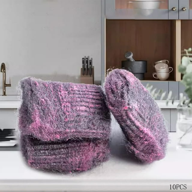 Juego de 10 cepillos de cocina de lana de acero alemana con dispensador de jabón y polvo limpiador para eliminar la grasa más difícil.