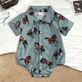 thumbnail image 2 of larppty Newborn Infant Western Baby Boy Clothes Cowboy Button Down Dress Shirt Bubble Romper Bodysuit Country Style Outfit（Blue， 3-6 Months）, 2 of 6
