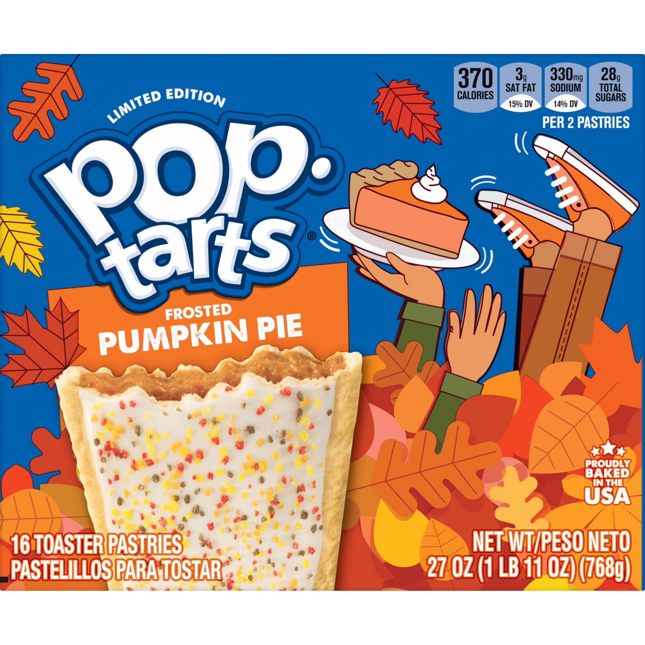 Pop-Tarts Frosted Pumpkin Pie Toaster Pastries, Breakfast Foods, Shelf-Stable, 27 oz (16 Count)