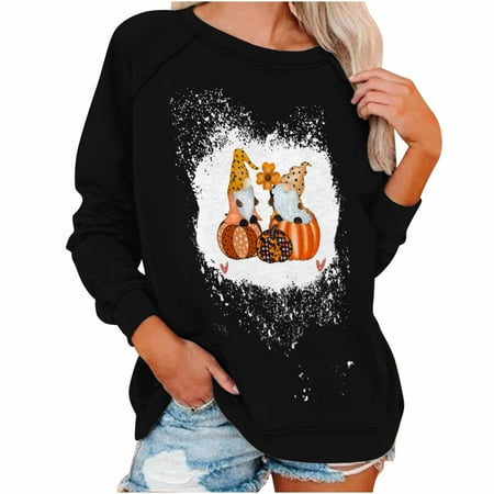 

Honeeladyy Clearance under 5$ Women s Tops Thanksgiving Round Neck Sweater Loose Blouse Hoodless Sweatshirt