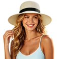 thumbnail image 3 of sususu Women Hats , Women Hat , Vacation Hat Stylish Summer Panama Hat for Outdoor Casual Wear and Holiday Shade Beige, 3 of 7