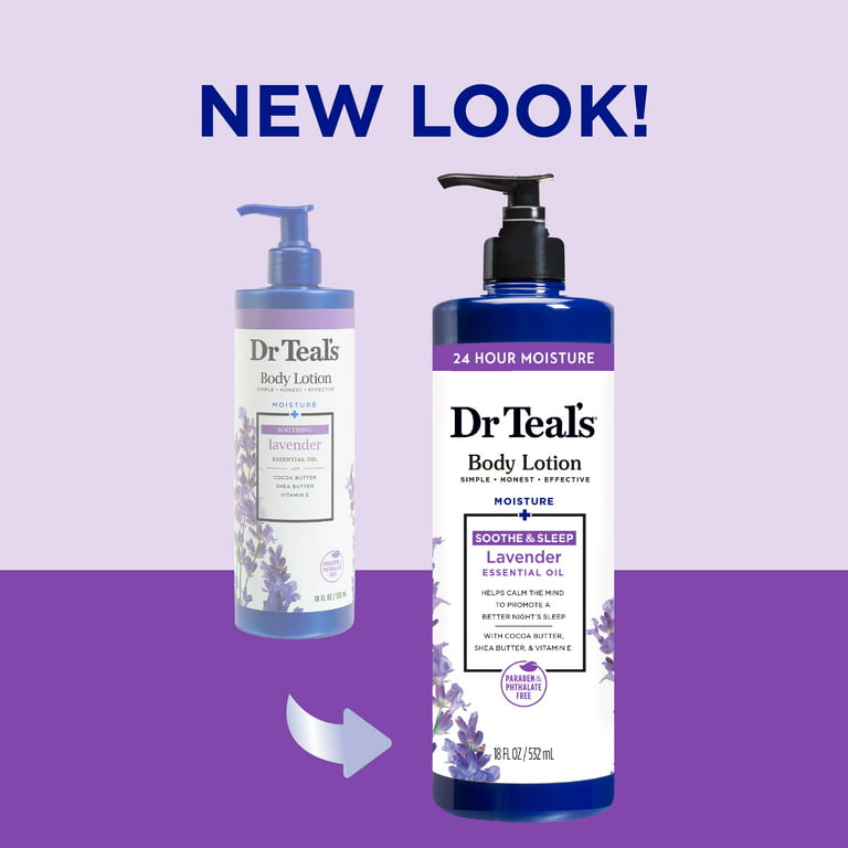 Dr Teal's Body Lotion, 24 Hour Moisture + Soothing with Lavender Essential  Oil, 18 fl oz.