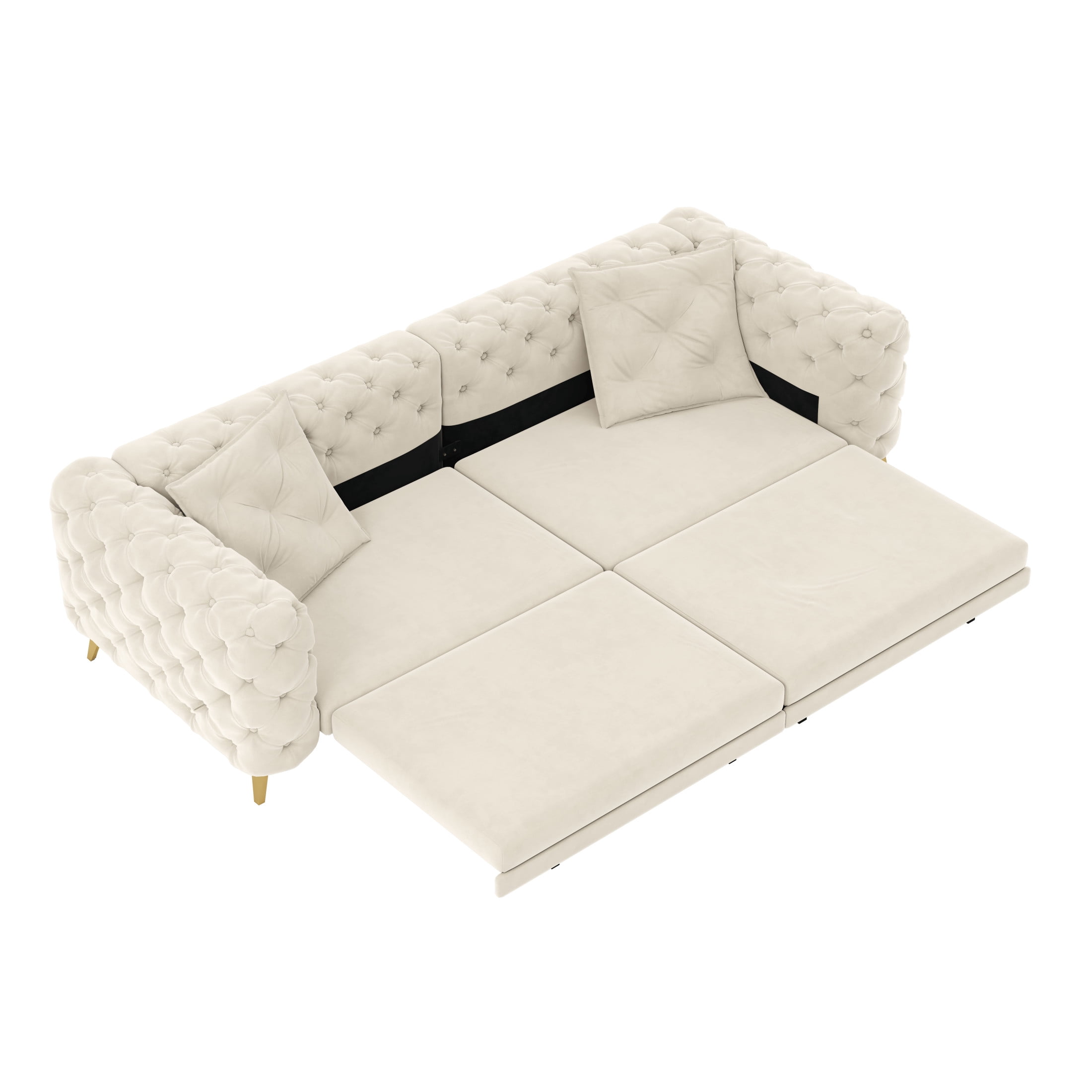 Noble House Rostin 4-Seat Velvet Convertible Sleeper Sofa, 3-in-1 Pull-Out King Bed with Movable Ottoman, Beige