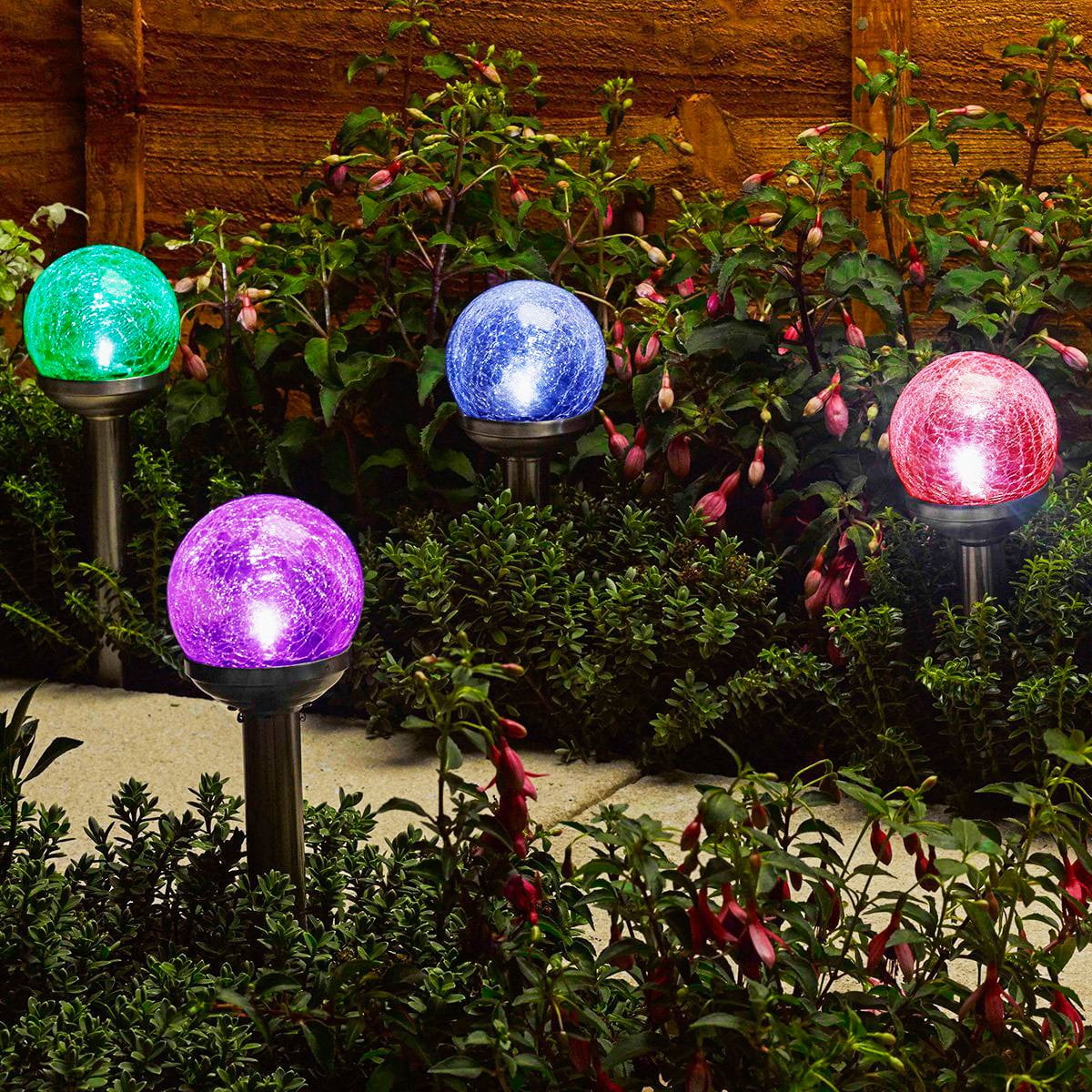 Outdoor Solar Lights Garden Crackle Glass Globe Stake LED Yard Lawn Decor Patio