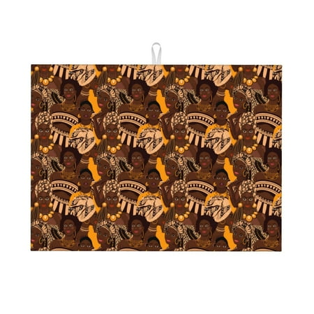 

Zeuib Beautiful Ethnic African Women Dish Drainer Kitchen Counter Kitchen Drying Mat Heat Resistant Drainer Mats Easy to Clean Dish Rack Pad