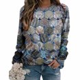 thumbnail image 4 of Camisas informales de manga larga para mujer, sudadera de cuello redondo con estampado de rombos geométricos, jersey de cuello redondo, Tops tipo túnica holgados Pompotops  FGAJ971, 4 of 6