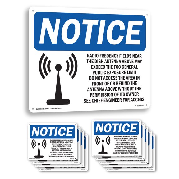 Radio Frequency Fields Near OSHA Notice Rigid Plastic Sign 24 Inch x 18 Inch - 10 Pack