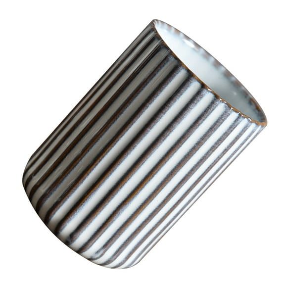Vintage Japanese Style Ceramic Tea Cup 300ml Striped Tumbler Mug Without Handles for Coffee, Juice, , and Beverage