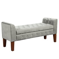 HomePop Velvet Tufted Storage Bench and Settee, 50"W x 18"D x 23"H, Light Gray