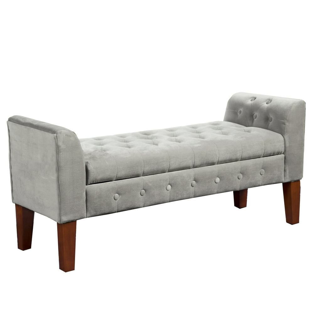 HomePop Velvet Tufted Storage Bench and Settee, Light Gray