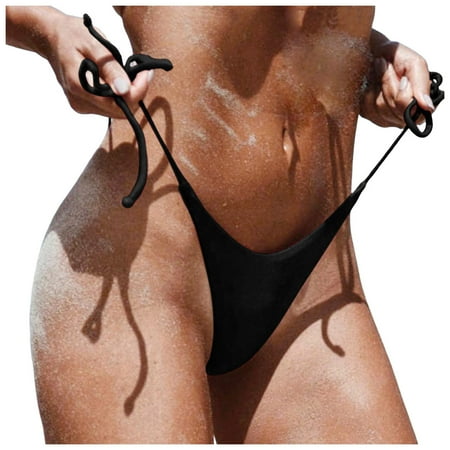 Women s Bikini Bottom High Waisted Lace Up Low Waist Brazilian Swimwear Briefs Beachwear Brazilian Side Tie Thong Bathing Bathing Suit Bottoms For Women Black M