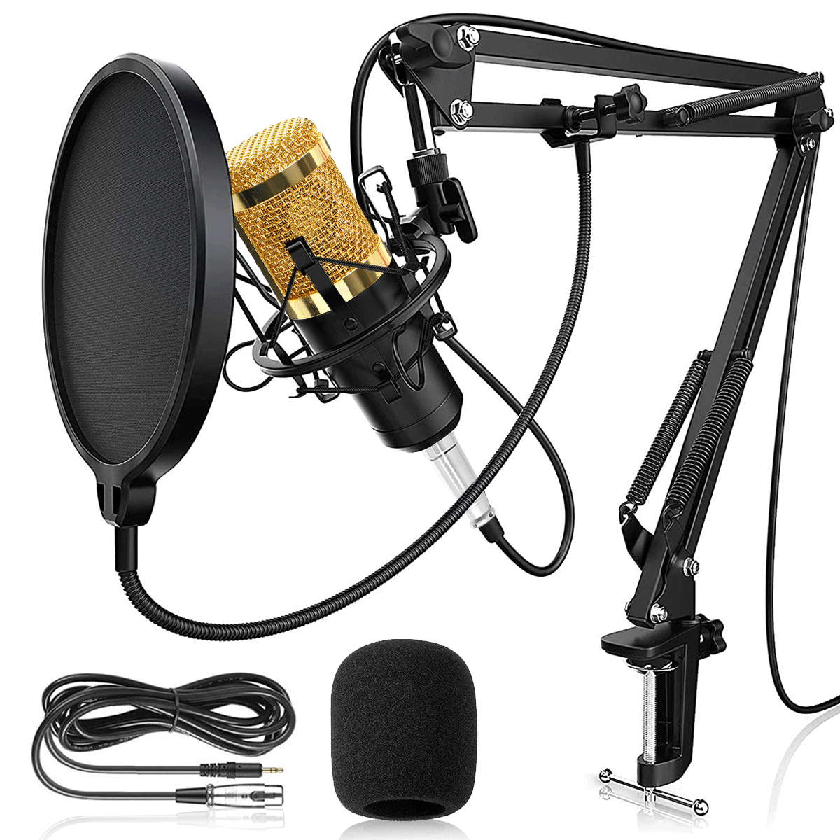 MSIZOY 3.5mm Cardioid Condenser Microphone XLR Computer Studio Mic with Shock Mount Pop Filter USB Sound Card Compatible with Phone PC Laptop Desktop Windows for Streaming Podcasting Vocal Recording 