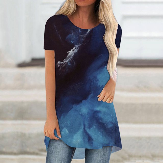 Hauts d'Été Grande Taille pour Femmes Mode Décontractée Col Rond Manches Courtes Imprimé Blouse T-shirt Col en V Femmes en Solde