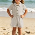 thumbnail image 4 of Mifsaly Toddler Girls Boys 2 Piece Outfit Set Solid Short Sleeve Button Down Shirts and Shorts with Pocket Lightweight Holiday Casual Summer Clothes, 4 of 8
