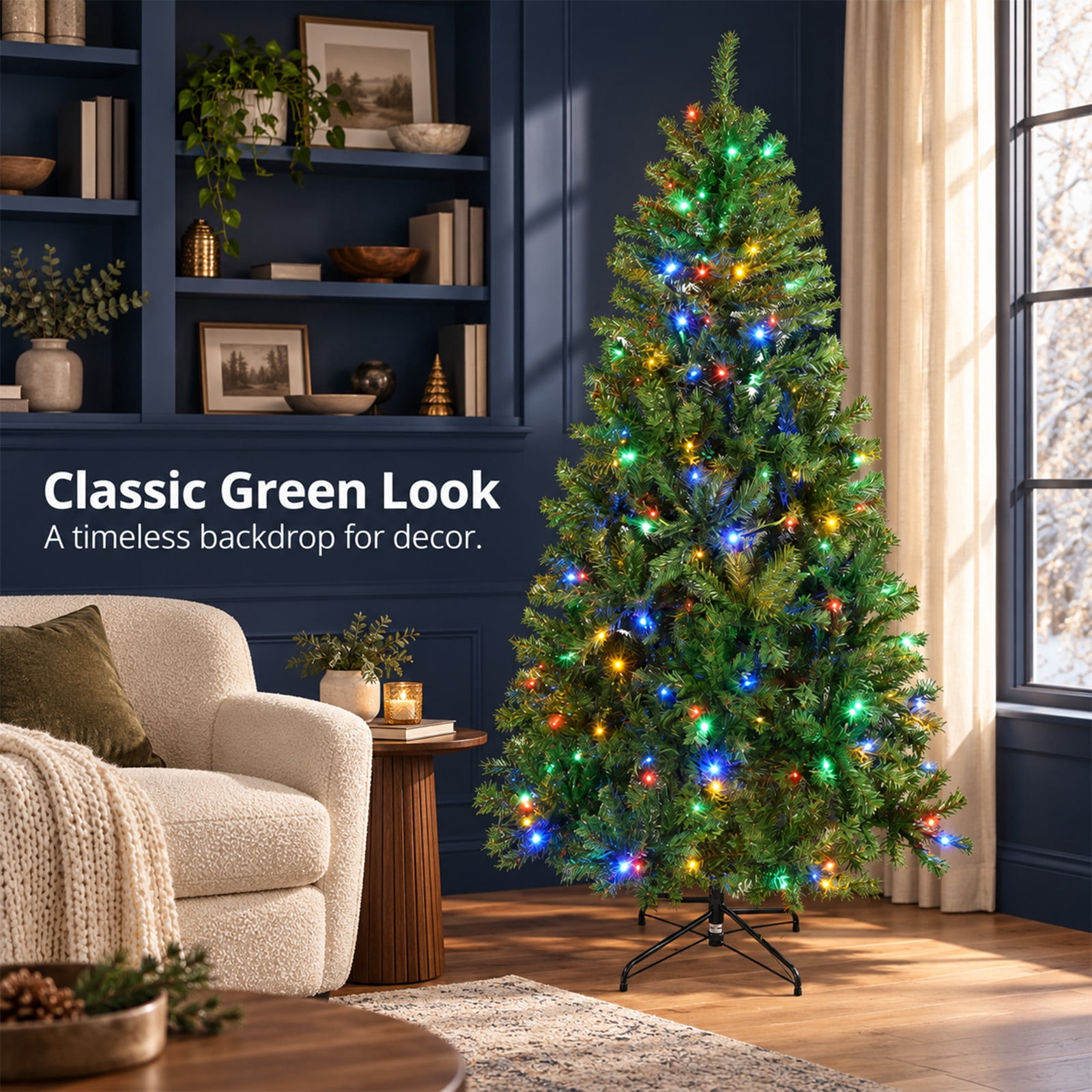Alvantor Pre-Lit Artificial Christmas Tree with Colorful Lights for Home, Green 9FT