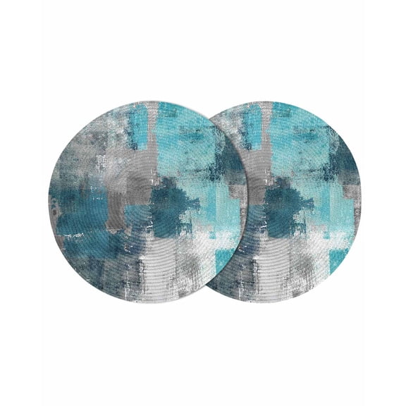 Teal Grey Round Placemats Set of 2, Braided Polypropylene Place Mats, Modern Oil Painted Abstract Art Aesthetics Washable Table Mats for Kitchen Dinner Holiday Wedding Party Coffee Table Decor 13"