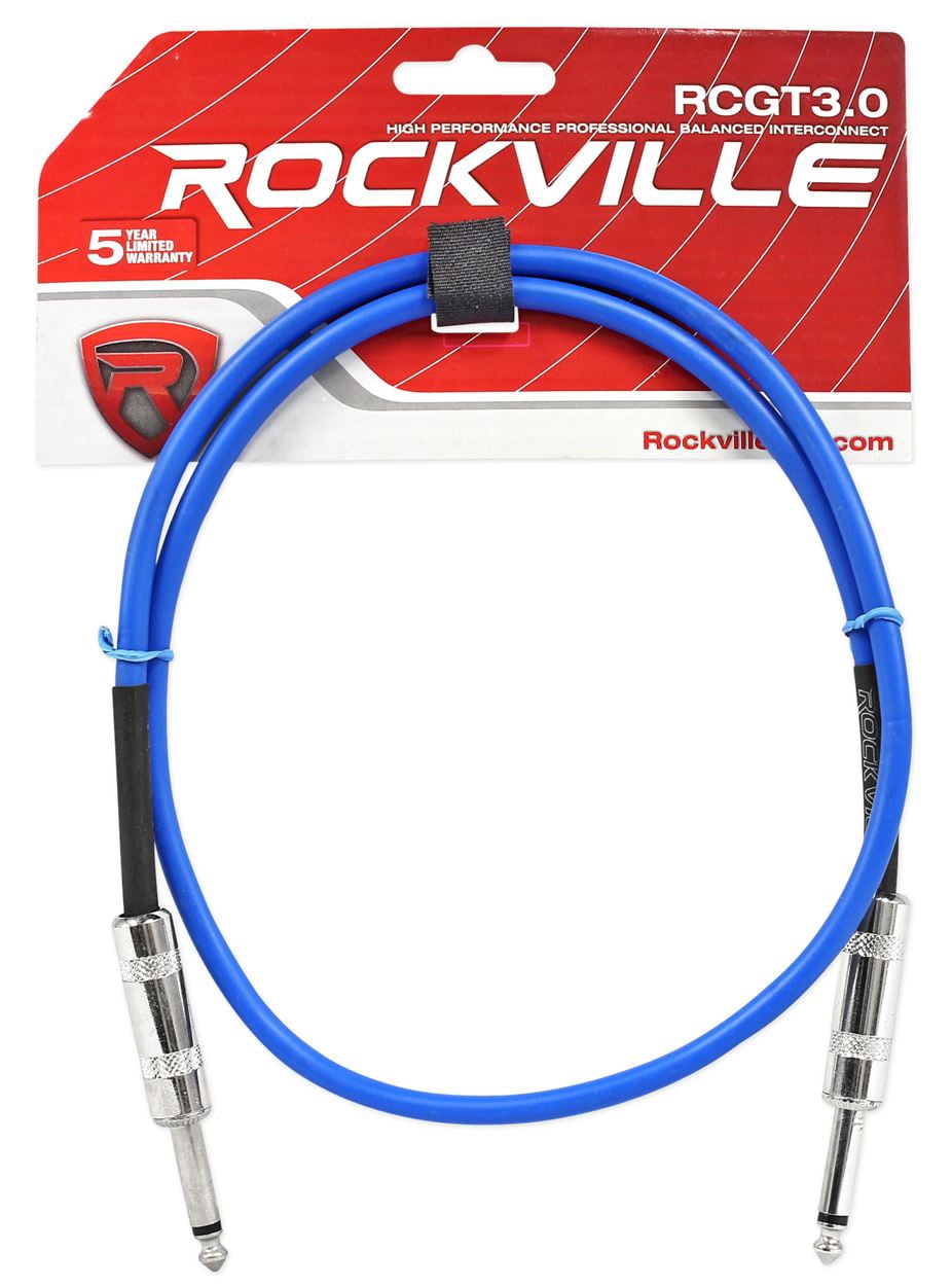 6 Rockville 3'  1/4" TS - 1/4'' TS Guitar/Instrument Cable (3 Colorsx 2 of each)
