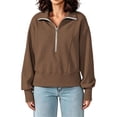 thumbnail image 2 of Edvintorg Women Sweatshirt Plus Size Cropped Sweatshirts Turndown Collar Half Zip Sweat Shirts Womens Clothes Coffee, 2 of 9