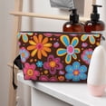 thumbnail image 6 of Leather Travel Bag Wash Bag Makeup Bag Storage Bag 7×5×2.4in For Daily Carrying And Short Trip Retro Groovy Flowers Pattern (8), 6 of 8