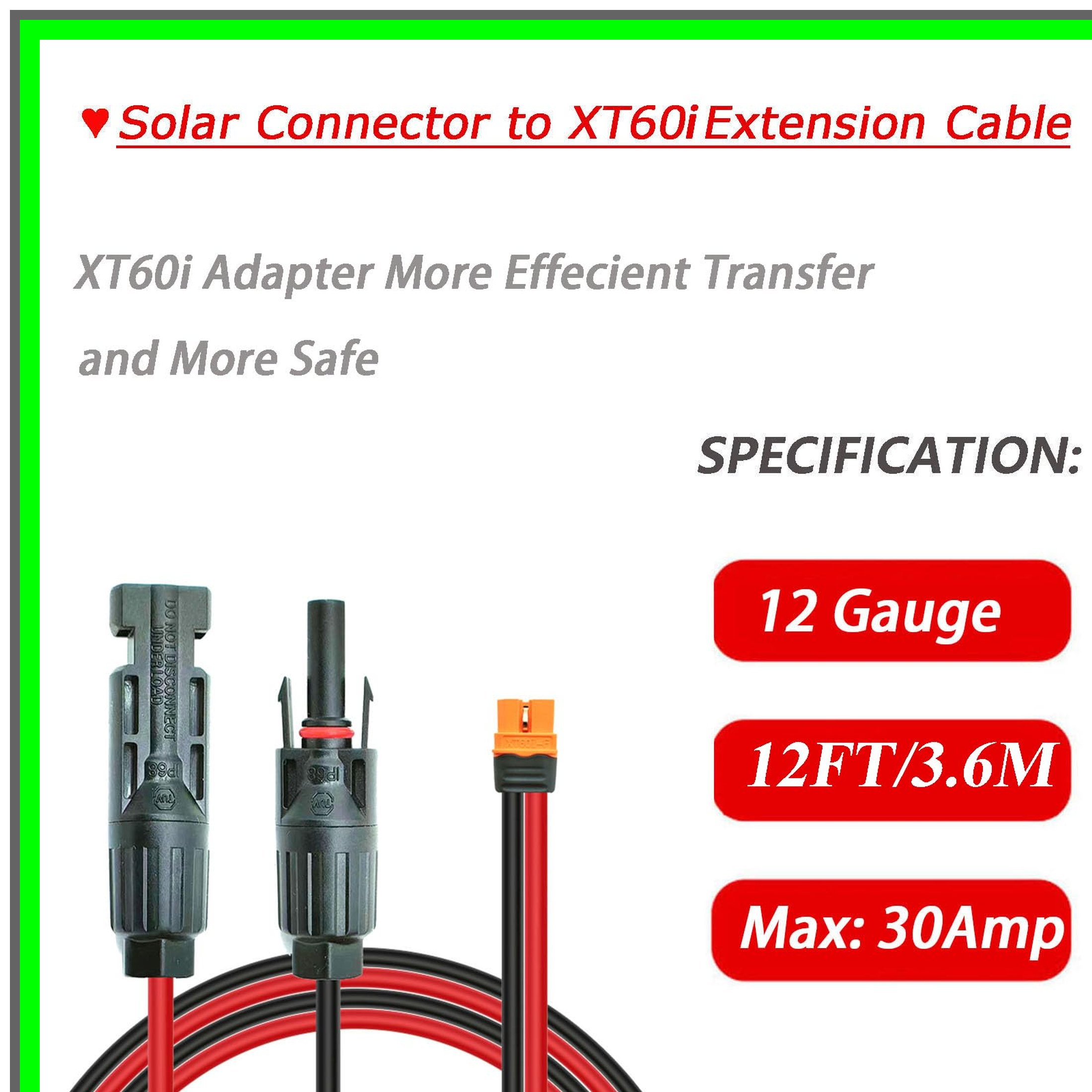 Solar XT60i Charge Extension Cable for Portable Power Stations 3FT-50FT