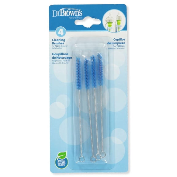Dr. Brown's Natural Flow Reusable Baby Bottle Vent & Reservoir Cleaning Bristle Brush, Blue, 4 Pack
