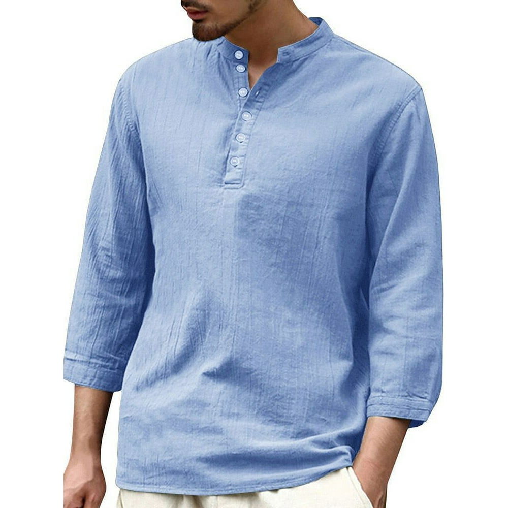 Niuer - Niuer Cotton Linen Henley Shirt for Men Regular Fit 3/4 Sleeve ...