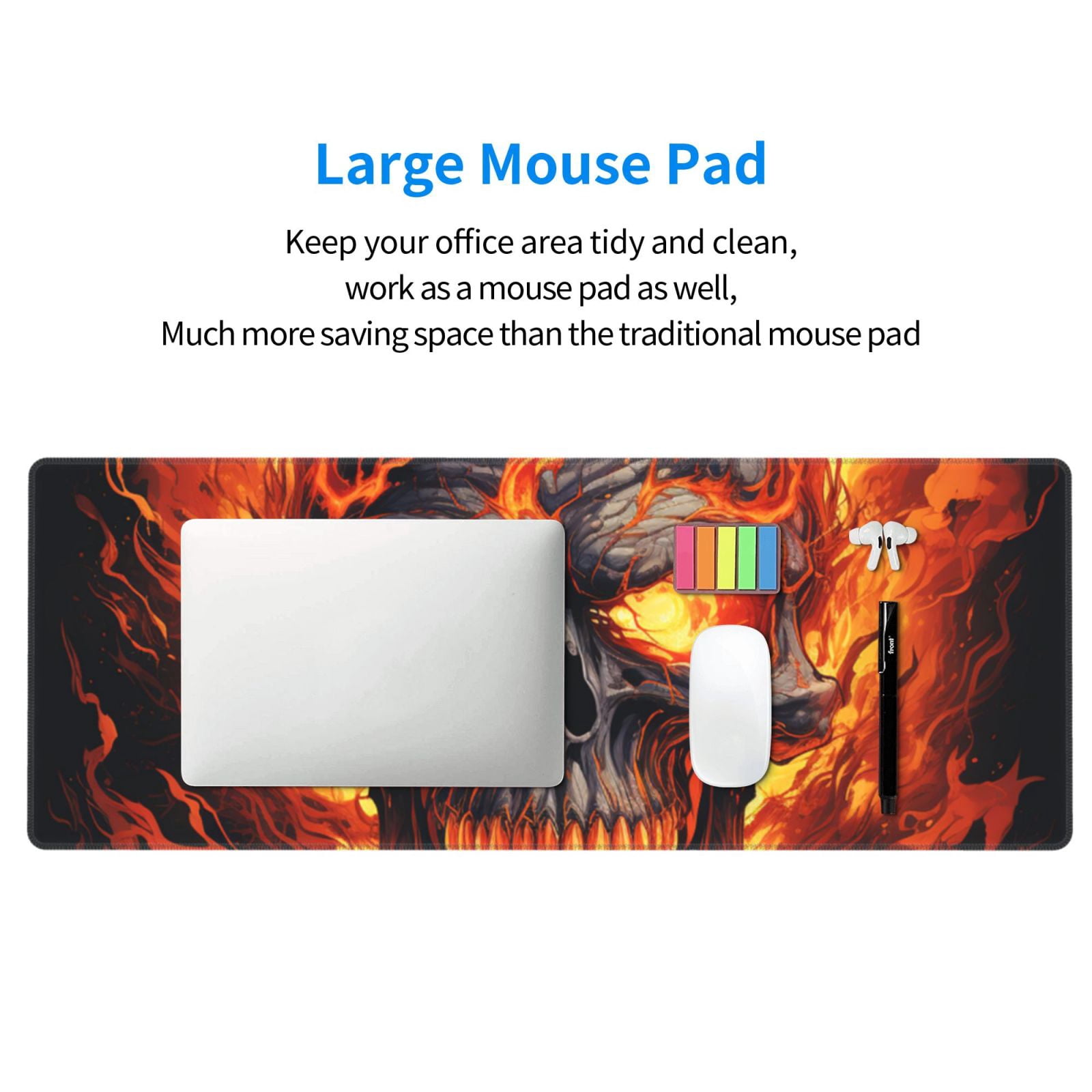 Gothic Skull On Fire Vintage Art Mouse Pad Extended Large Gaming Mousepad Non-Slip Rubber Big Keyboard Desk Mat 31.5 X 11.8 Inch