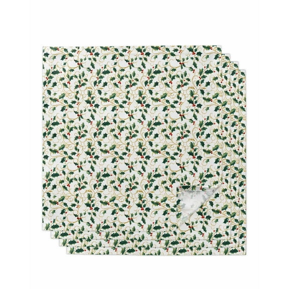 Christmas Botanical Cloth Napkins Set of 4, Green Xmas Leaf Berry Washable Reusable Dinner Cocktail Napkin for Kitchen Party Wedding Banquet Holiday Baby Shower Table Decor