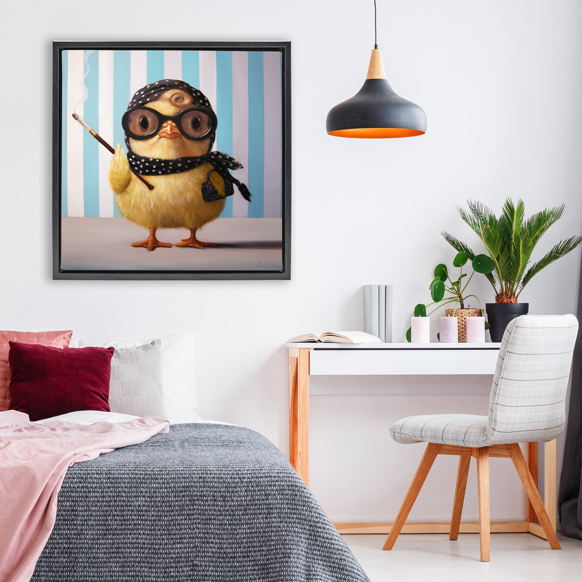 Stupell Industries Audrey Henburn Famous Chick Black Framed Floater Canvas Wall Art, design by Lucia Heffernan