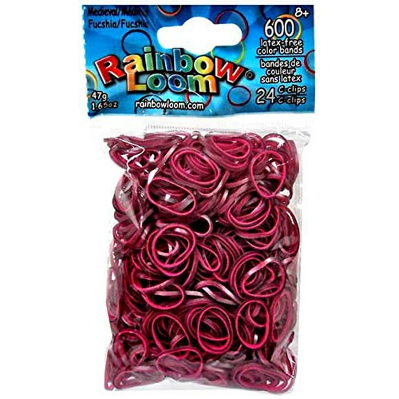Rainbow Loom Élastiques Médiévaux Fuchsia avec 24 Clips en C (600 Unités)