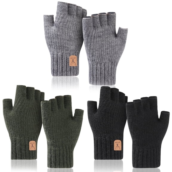 Armscye 3 Pairs Fingerless Gloves for Men Women, Half Finger Gloves, Uniseex Winter Warm Knitted Gloves for Working Running Biking Driving