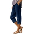 thumbnail image 3 of Shadoumai Capri Pants for Women Summer Casual Cropped Linen Pants Pull on Elastic Waist Side Pockets Bottoms Button Hem Trousers, 3 of 6