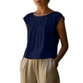 thumbnail image 5 of Mifsaly Cotton Linen Crop Tops Women Pleated Crewneck Summer Shirts Lightweight Breathable Beach Vacation Blouse Loose Casual Tshirts XL, 5 of 9